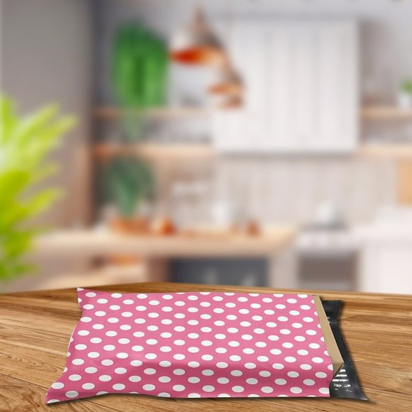 20 Pc Pink w/ White Polka Dots Design Poly Mailers - 10" x 13" - Picture 2 of 4